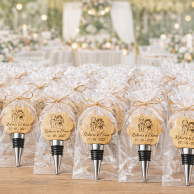 Detalle de Boda – Tapón de Vino Personalizado de Bambú